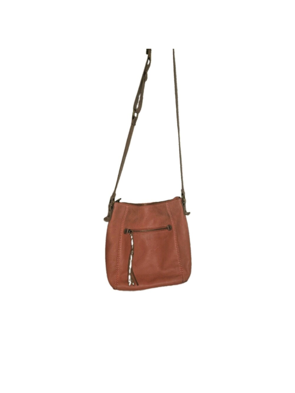The Sak Leather Shoulder/ Crossbody Bag Dark Coral Zip Closure Adjustable